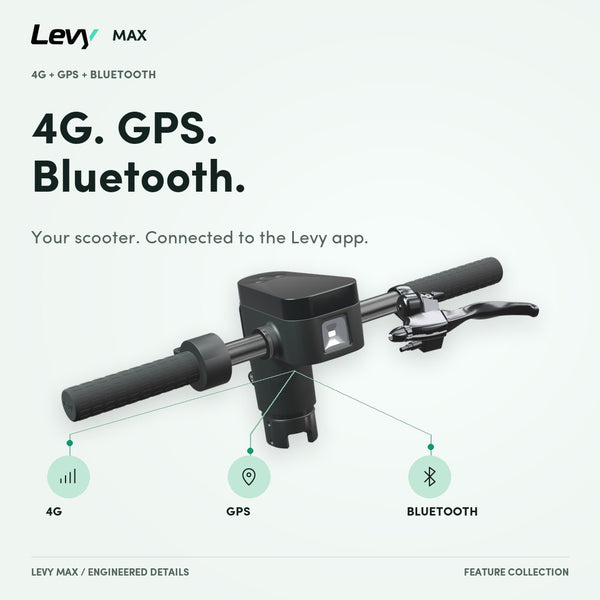 Levy Max 4G, GPS and Bluetooth, connected to the Levy app