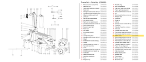 Frame Set exploded diagram + parts key — ES400A/B CHARGE PORT COVER highlighted (OKAI ES400)