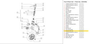 Front Wheel Set exploded diagram + parts key — ES400A/B FRONT LEFT FORK COVER highlighted (OKAI ES400)