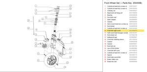 Front Wheel Set exploded diagram + parts key — Okai ES400 FRONT FORK COVER highlighted (OKAI ES400)