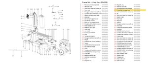 Frame Set exploded diagram + parts key — ES400A/B REAR LEFT COVER highlighted (OKAI ES400)
