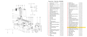 Frame Set exploded diagram + parts key — ES400A/B REAR RIGHT COVER highlighted (OKAI ES400)