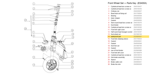 Front Wheel Set exploded diagram + parts key — ES400A/B WATERPROOF PAD highlighted (OKAI ES400)