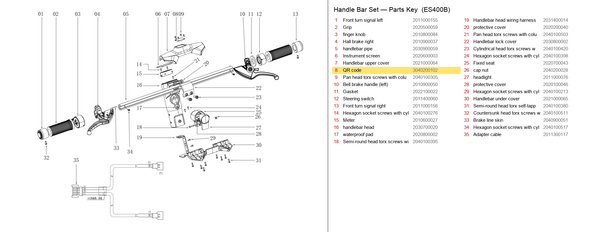 Handlebar Set exploded diagram + parts key — OKAI ES400 QR Code highlighted (OKAI ES400)
