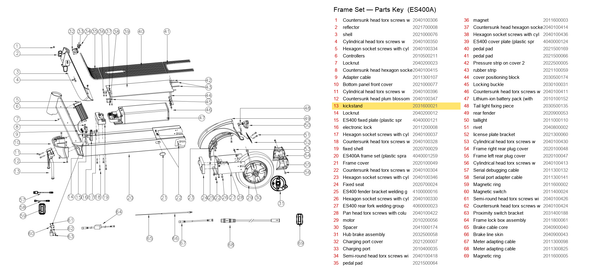 Frame Set exploded diagram + parts key — OKAI ES400 Kickstand highlighted (OKAI ES400)