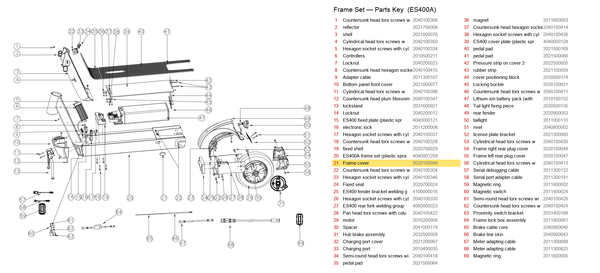 Frame Set exploded diagram + parts key — OKAI ES400 Frame Cover highlighted (OKAI ES400)