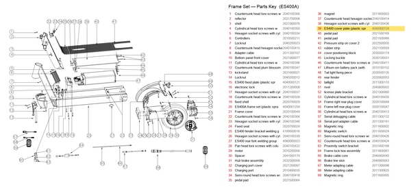 Frame Set exploded diagram + parts key — OKAI ES400 Cover Plate (Plastic Spray) highlighted (OKAI ES400)