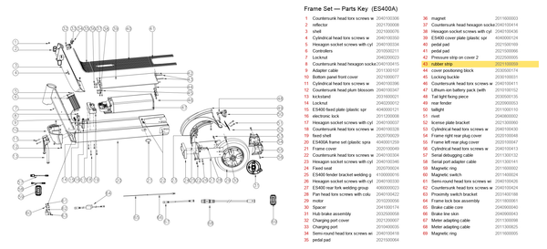 Frame Set exploded diagram + parts key — OKAI ES400 Rubber Strip highlighted (OKAI ES400)