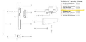 Stem / Folding Set exploded diagram + parts key — OKAI ES400 Rivet highlighted (OKAI ES400)