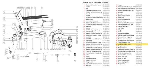 Frame Set exploded diagram + parts key — OKAI ES400 Serial Port Adapter Cable highlighted (OKAI ES400)