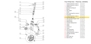 Front Wheel Set exploded diagram + parts key — OKAI ES400 Front Fork Right Cover highlighted (OKAI ES400)