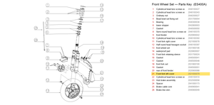 Front Wheel Set exploded diagram + parts key — OKAI ES400 Front Fork Left Cover highlighted (OKAI ES400)