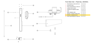 Stem / Folding Set exploded diagram + parts key — OKAI ES400 Wireless Charging Bracket highlighted (OKAI ES400)