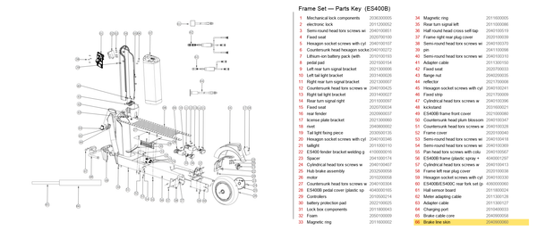 Frame Set exploded diagram + parts key — OKAI ES400 Brake Line Skin highlighted (OKAI ES400)