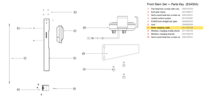 Stem / Folding Set exploded diagram + parts key — OKAI ES400A Meter Adapting Cable (550mm, waterproof) highlighted (OKAI ES400)