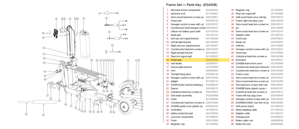 Frame Set exploded diagram + parts key — OKAI ES400B Fixed Seat (55 × 29 × 28) highlighted (OKAI ES400)