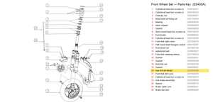 Front Wheel Set exploded diagram + parts key — OKAI ES400A Rear of Front Fender (ES400D × 142.8 × 94.6) highlighted (OKAI ES400)