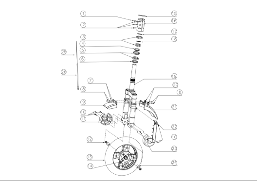 OKAI Front fork left cover - SKU 2021000079 - assembly reference